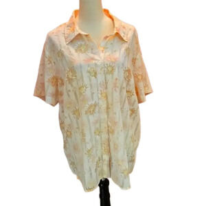 C.B. Casual Semi-sheer Button Down Short Sleeved Top Pastel Floral Women size 2X